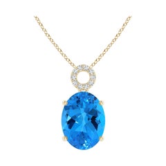 Natural GIA Certified Oval 10.89 ct Sky Blue Topaz Pendant in 14K Yellow Gold