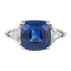 Alexander Beverly Hills, bague à trois pierres 18 carats, certifiée GIA, saphir 7,11 carats et diamants