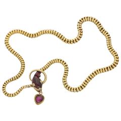 Antique Victorian 1860s Garnet Gold Snake Necklace 