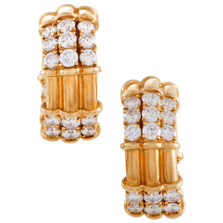 Ponte Vecchio Diamond Gold Bow Hoop ClipOn Earrings For Sale at 1stdibs