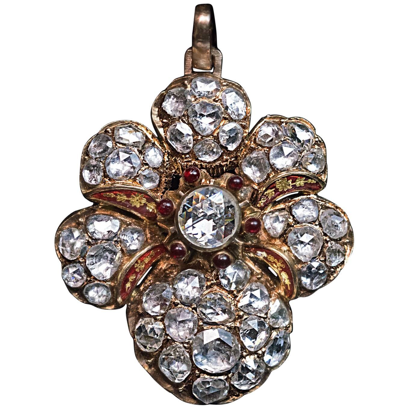 Victorian Era Antique 7 Carat Rose Cut Diamond Gold Pendant For Sale