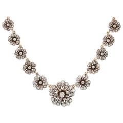 Victorian Silver on Gold and Diamond Floral Necklace 8
