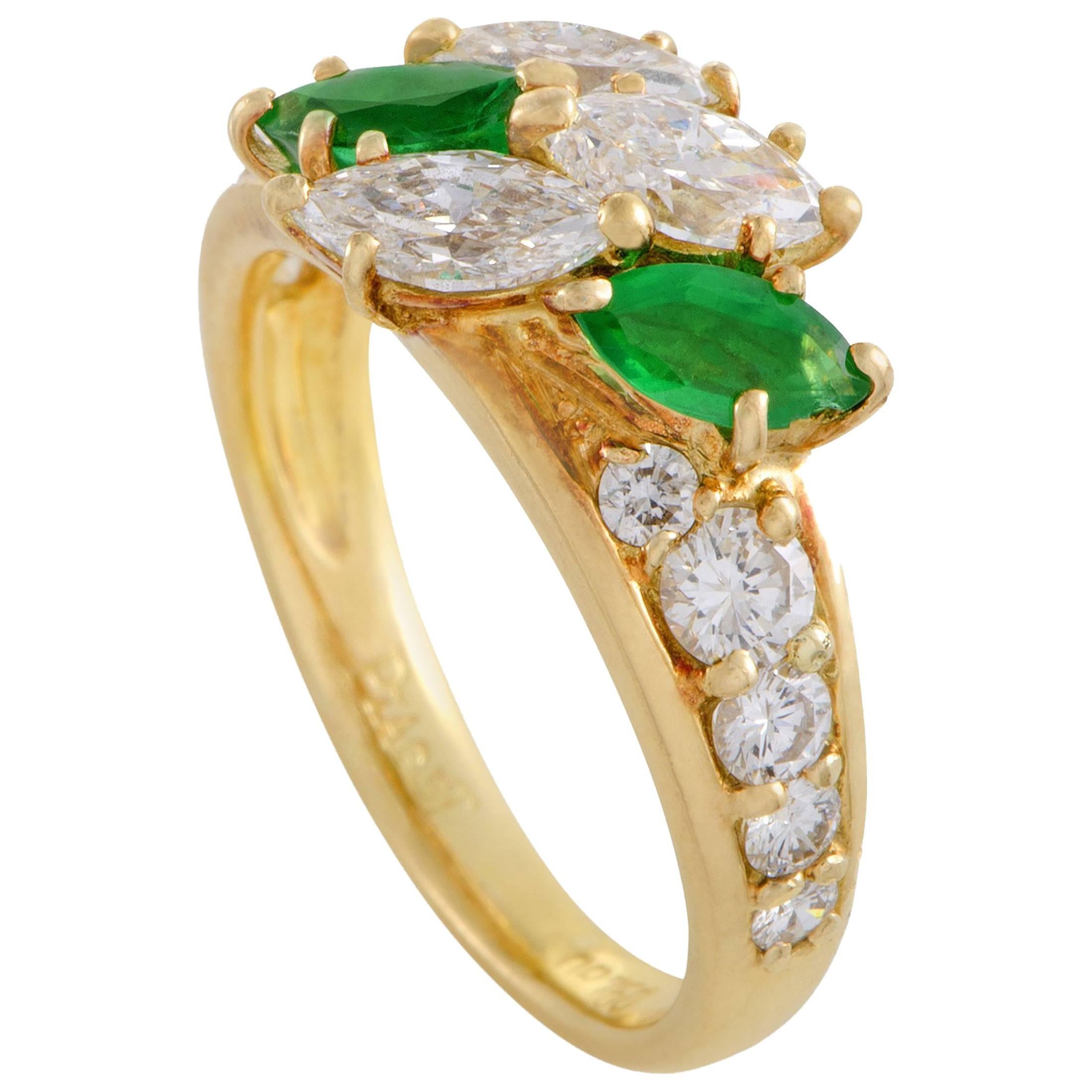 Piaget Diamond and Emerald 18 Karat Yellow Gold Ring