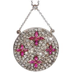 Edwardian Diamond Ruby Necklace Gold Platinum 10