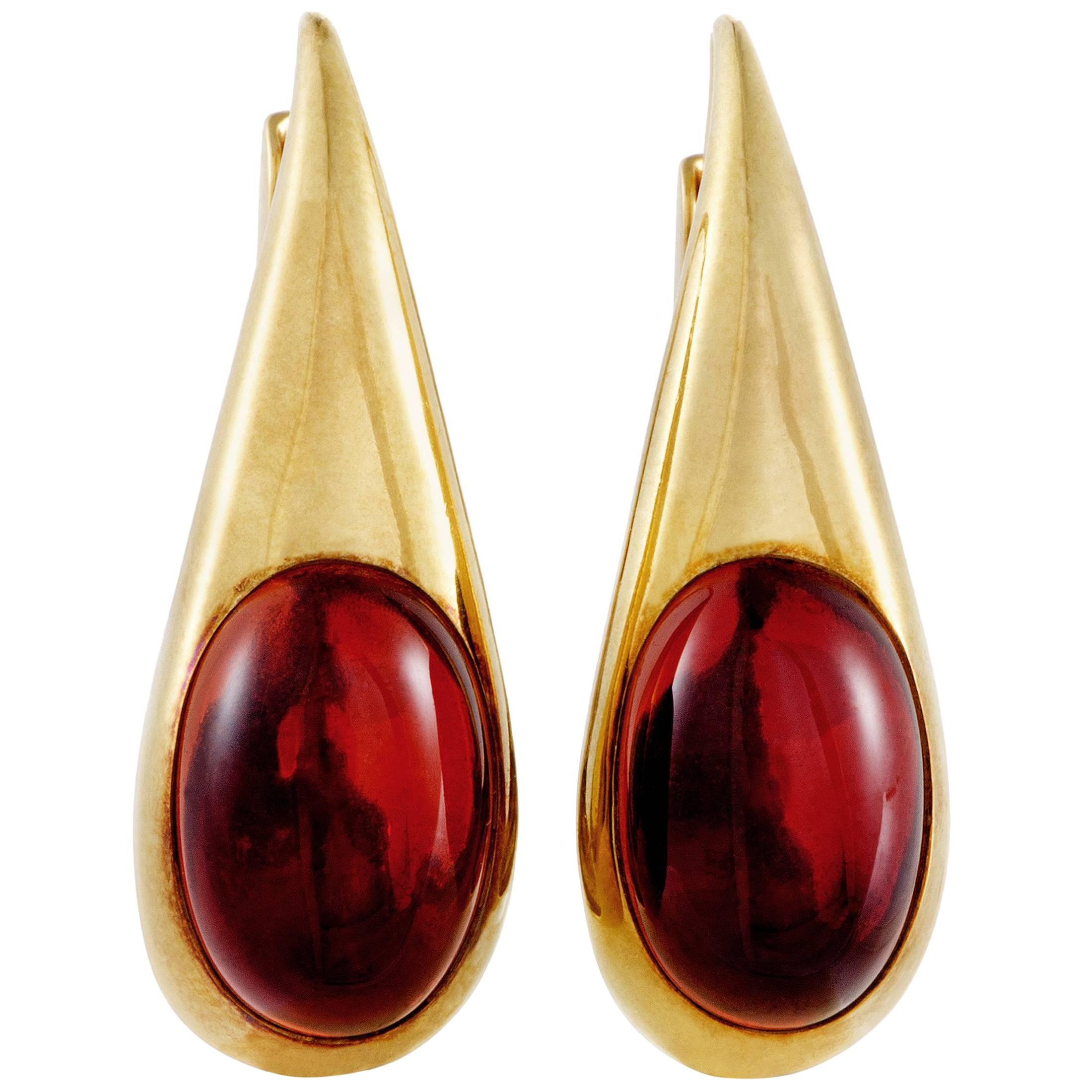 Pomellato Garnet Yellow Gold Drop Earrings