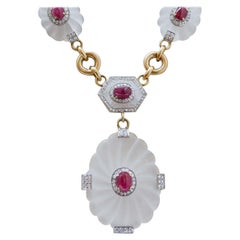 Rock Crystal, Rubies, Diamonds, 18 Karat Yellow Gold Necklace.