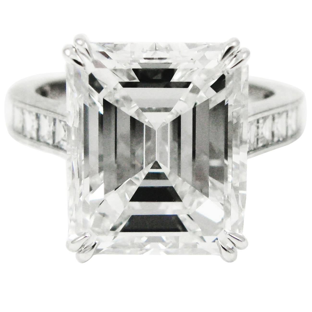 Exceptional 7.18 Carat Emerald Cut Diamond and Platinum Ring GIA