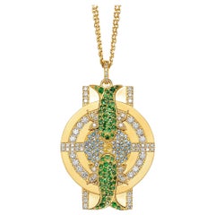 Collar Colgante Zodiaco Piscis, Oro 18k, 66 Dias, 66 Tsavs, 54 Aquas, 4 Zafiros