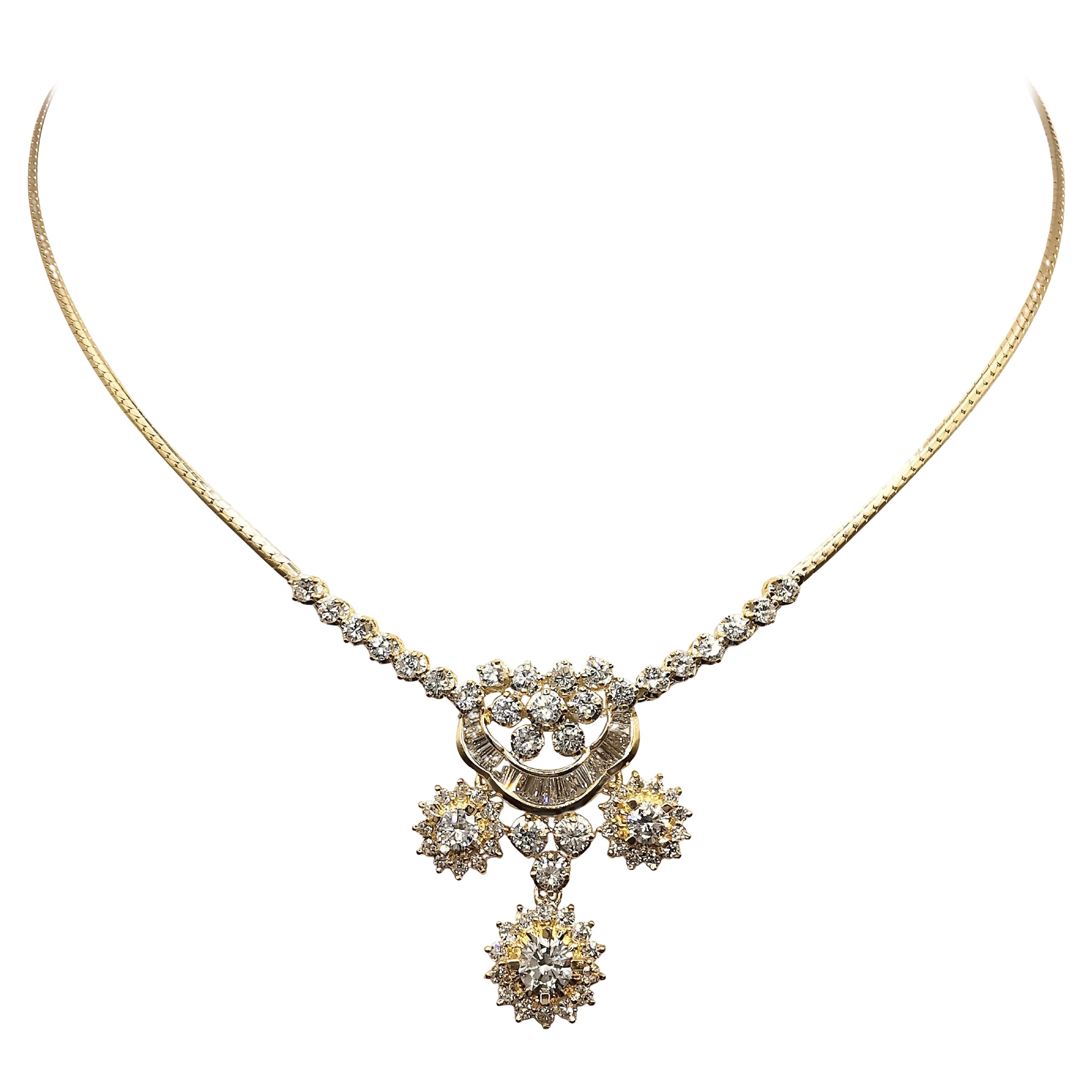 Vintage 3.19 Carat Diamond Necklace in 18-20k Yellow Gold