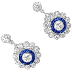 Vintage 0.20ct Old European Cut Floral Diamond and Cluster Sapphire Earrings