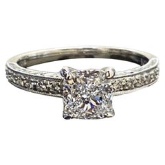 Engraved Platinum GIA Certified 1.20 Carat D Color SI1 Cushion Cut Diamond Ring