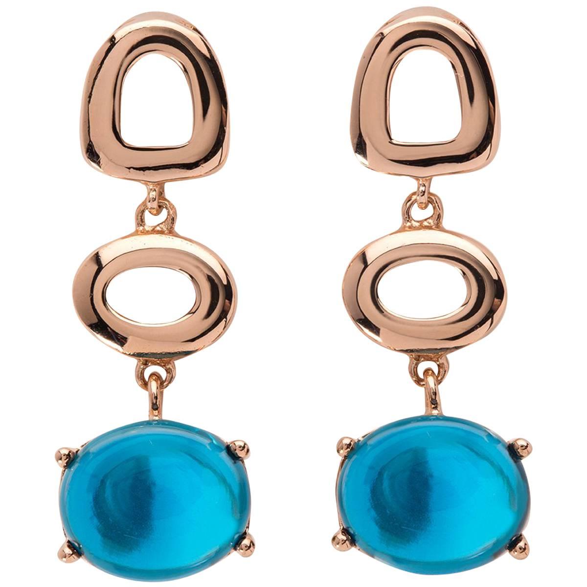 MAVIADA's Modern Minimalist St Tropez London Blue 18K Rose Gold Drop Earrings
