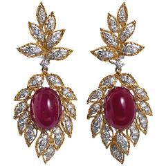 Cabochon Ruby Diamond Dangle Earrings 5