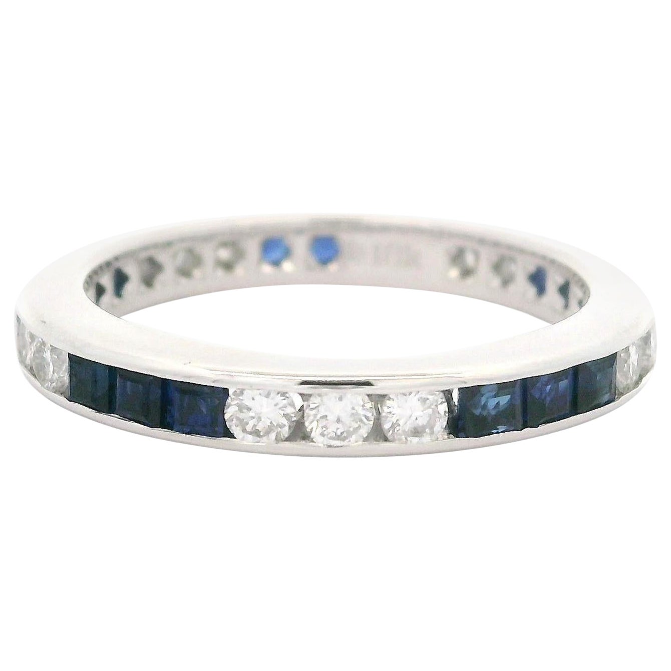18k White Gold 0.98ctw Alternating Sapphire & Diamond Eternity Stack Band Ring