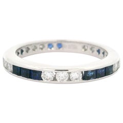 18k White Gold 0.98ctw Alternating Sapphire & Diamond Eternity Stack Band Ring