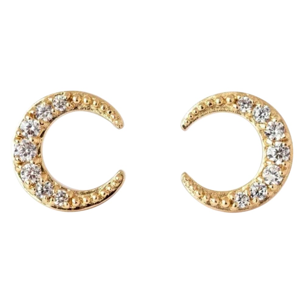 14k Solid Gold Crescent Half Moon Stud Earrings Christmas Gift For Womens. For Sale
