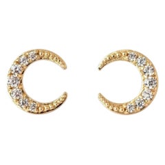 14k Solid Gold Crescent Half Moon Stud Earrings Christmas Gift For Womens.