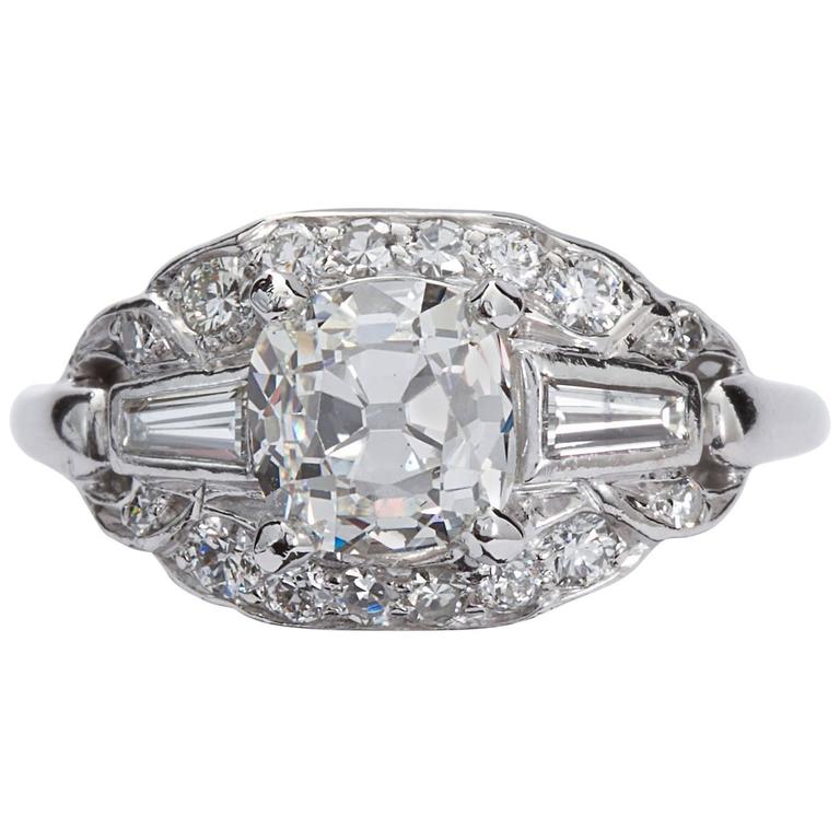 Art Deco 1.81 Carat Cushion Shape Diamond Platinum Ring GIA Cert For