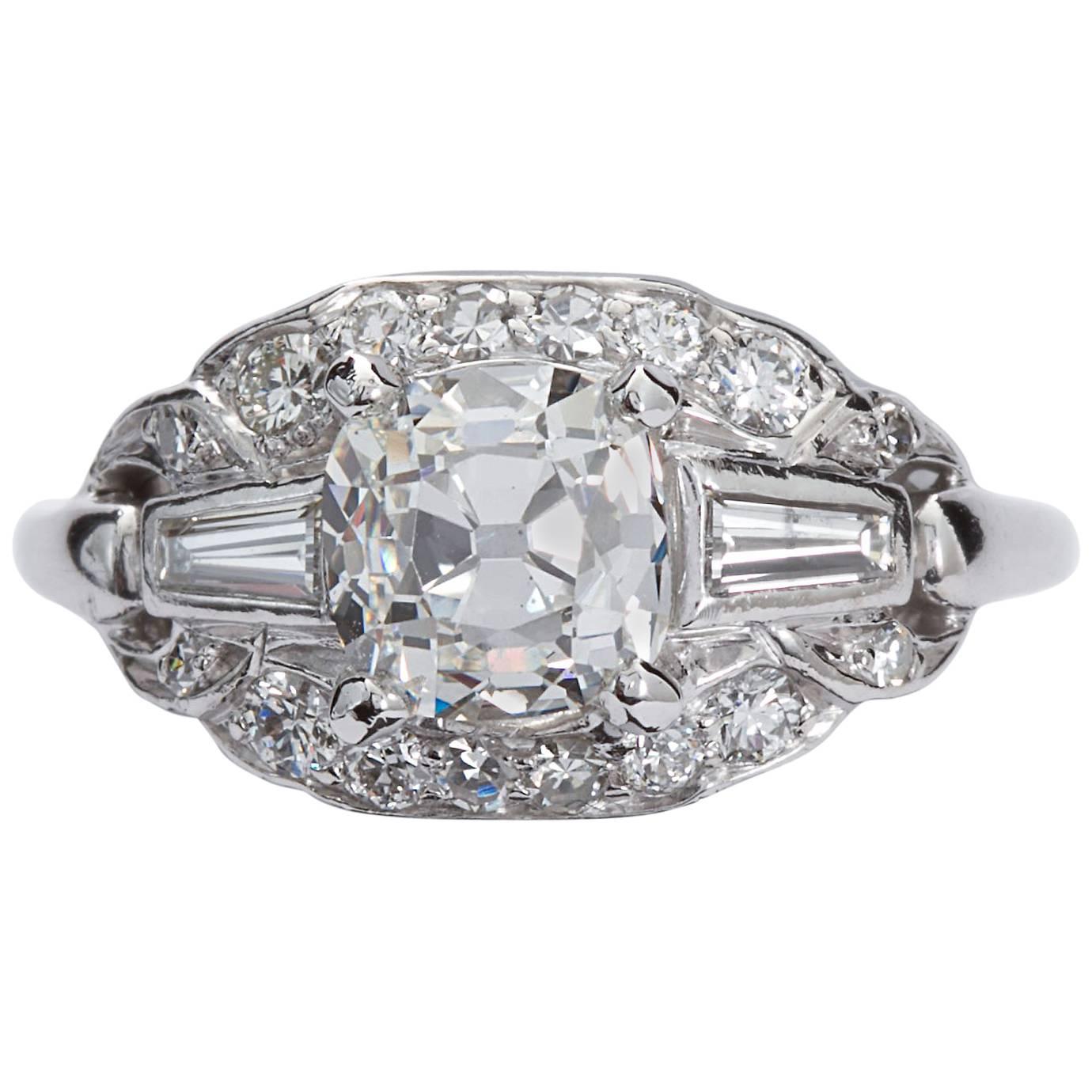 Art Deco 1.81 Carat Cushion Shape Diamond Platinum Ring GIA Cert