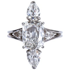 3.02 Carat GIA Cert Center Antique Cushion Diamond Engagement Ring