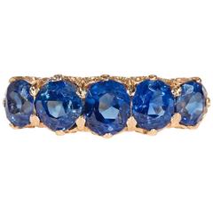 Victorian Untreated Sapphire Yellow Gold Five Stone Ring 