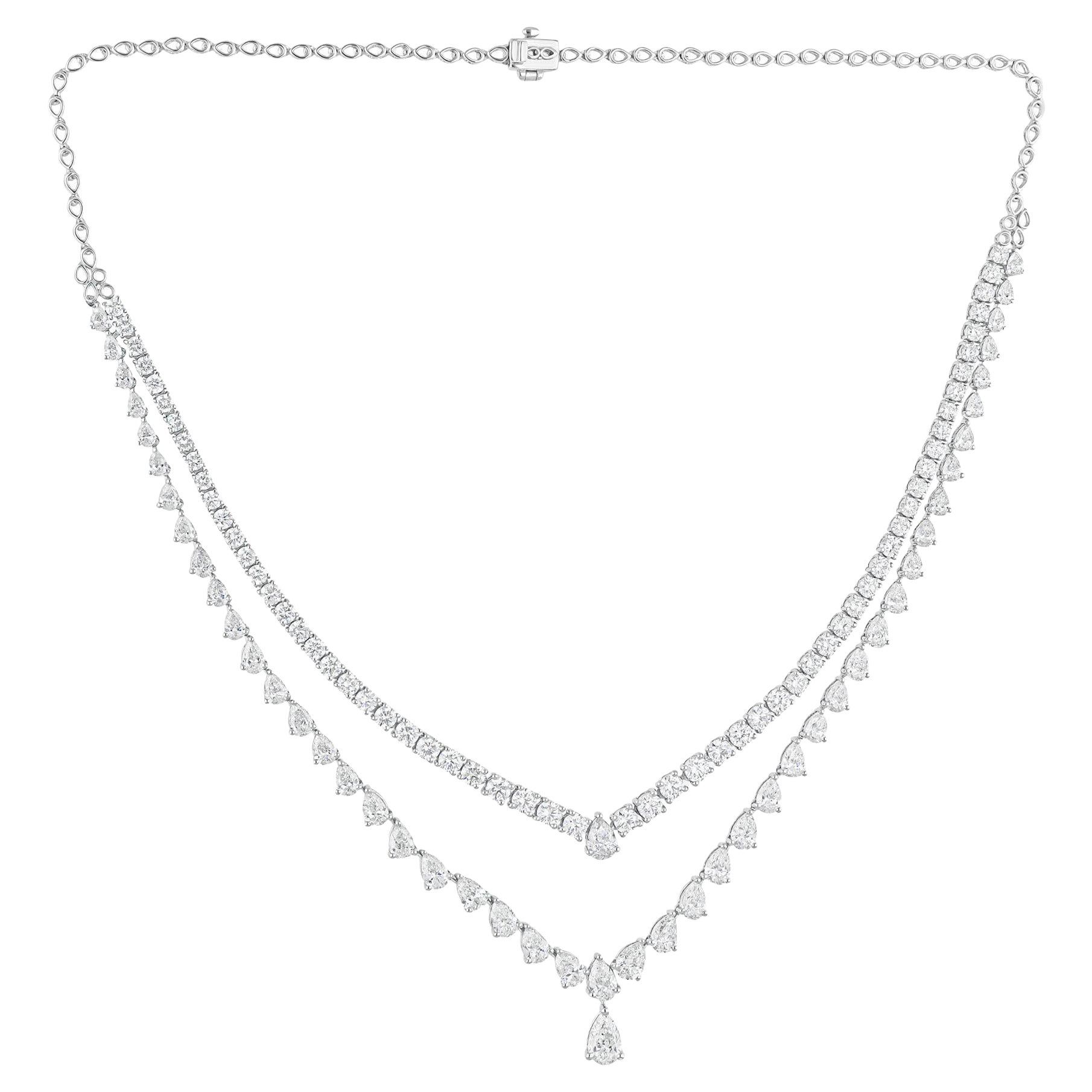 Natural 17.10 Carat SI/H Pear Round Diamond Necklace 14 Karat White Gold Jewelry For Sale