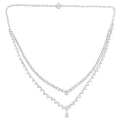 Natural 17.10 Carat SI/H Pear Round Diamond Necklace 14 Karat White Gold Jewelry