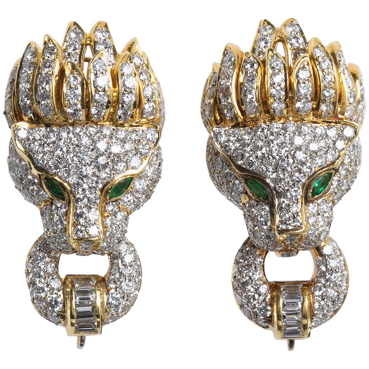 Diamond Pave Lion Head Ear Clips Convertible