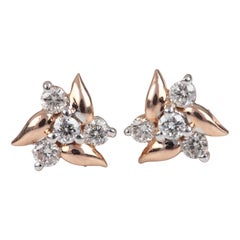 14k Yellow Gold Studs Natural Pave Diamond Earring Anniversary Gift For Women.