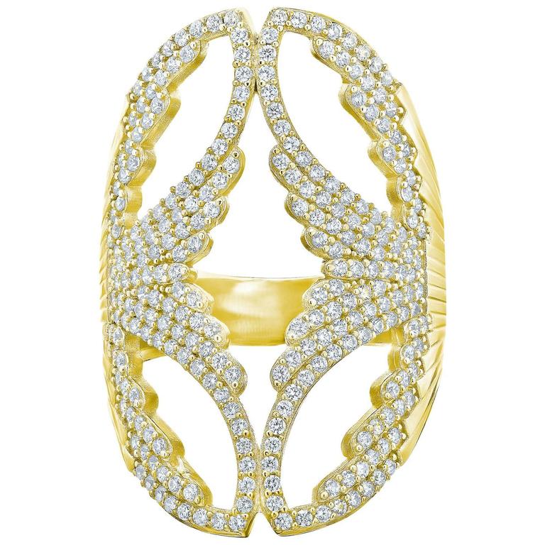 Angel Wings Diamond Gold Ring For Sale at 1stDibs