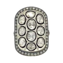 Anello con diamante Polki taglio rosa naturale in argento 925 fatto a mano e vintage.
