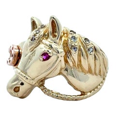 Ruby & Diamond Horse with Horseshoe 14K Gold Vintage Ring