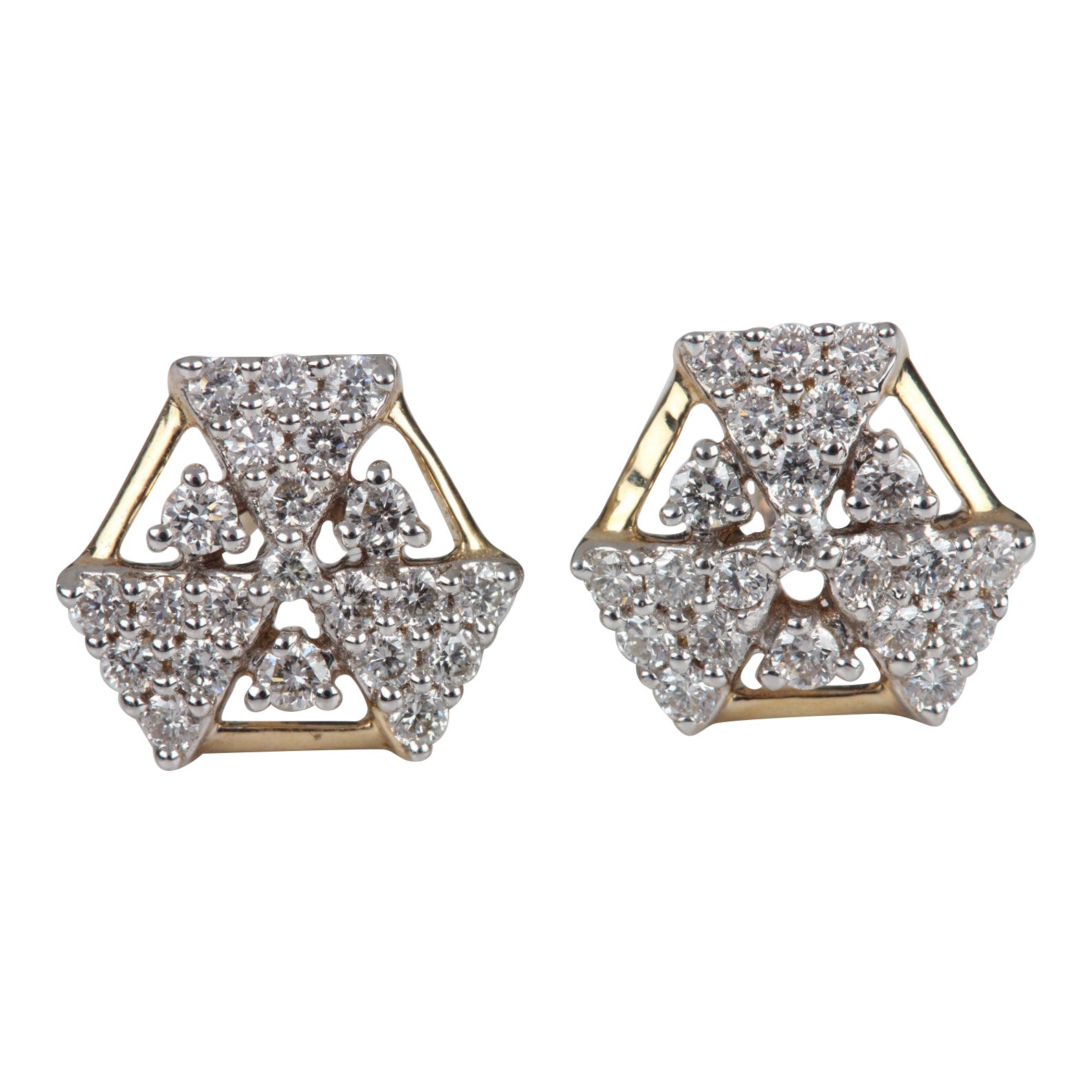 14k Gelbgold Ohrstecker Dreiecksförmiger natürlicher Pave-Diamant-Ohrring für Damen.