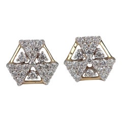 14k Gelbgold Ohrstecker Dreiecksförmiger natürlicher Pave-Diamant-Ohrring für Damen.