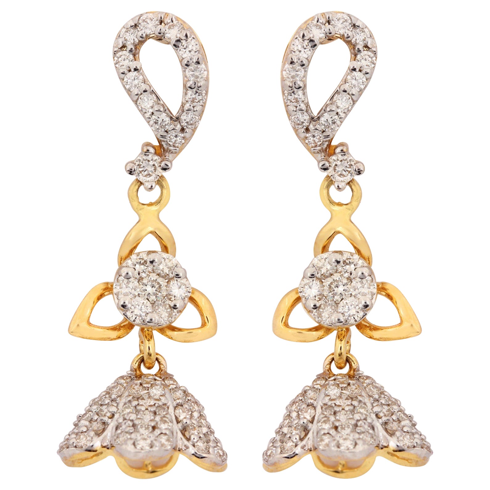 14k Gelbgold Natürliche Pave-Diamant-Ohrring-Tropfen- und Ohrhänger für Damen. im Angebot