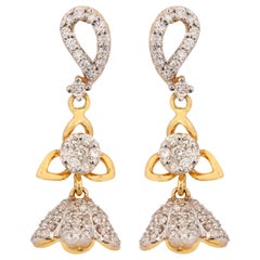 14k Gelbgold Natürliche Pave-Diamant-Ohrring-Tropfen- und Ohrhänger für Damen.