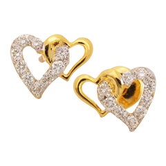 Heart Shaped 14k Yellow Gold Natural Pave Diamond Earring Beautiful Stud For Her