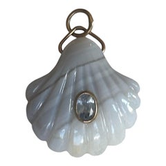 LAGUNA AGATE SHELL PENDANT, with Spinel & 14k Gold