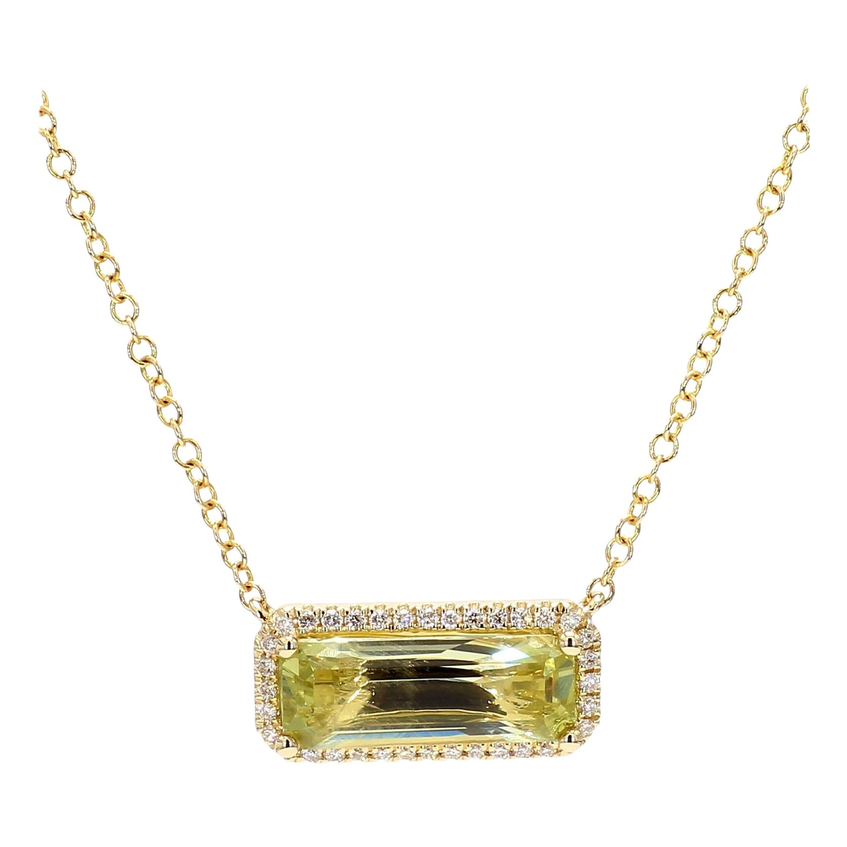 Aquamarine Greenish Yellow 2.22 Carat East to West Pendant Diamonds 14K Gold For Sale