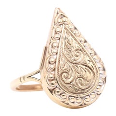 Anello Vintage By 1970 in oro giallo 9K a forma di goccia con medaglione inciso
