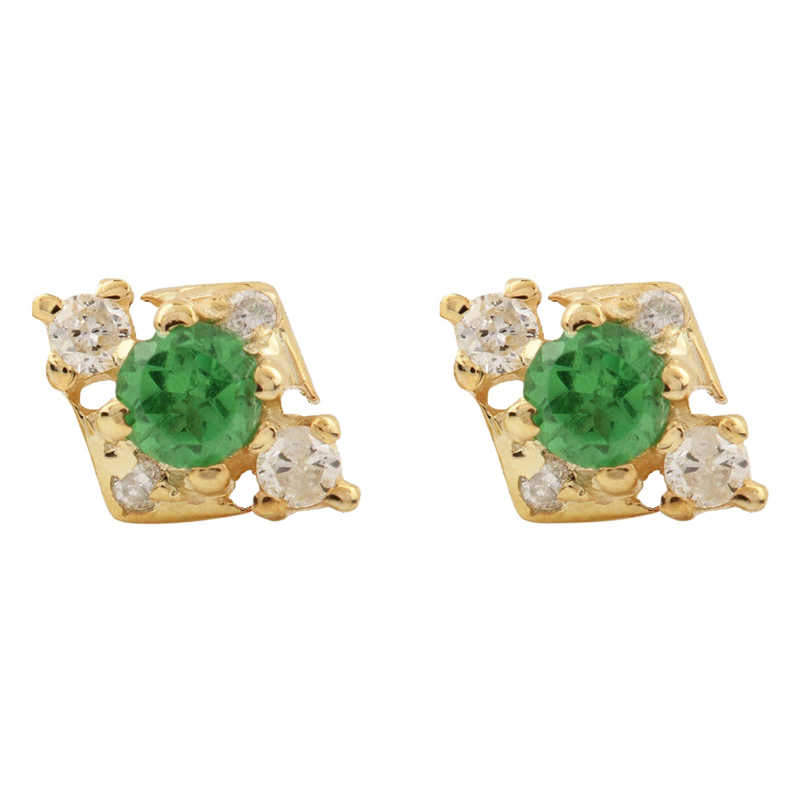 14k Yellow Gold Natural Pave Diamond And Tsavorite Earring Unique Gift For Women