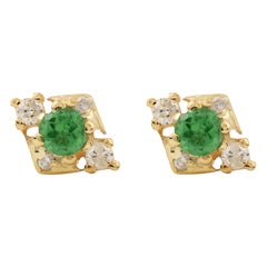 14k Yellow Gold Natural Pave Diamond And Tsavorite Earring Unique Gift For Women