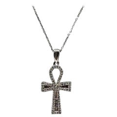 Diamond Ankh Cross Necklace in 10kt White Gold - 0.30ctw HI SI Diamonds, New