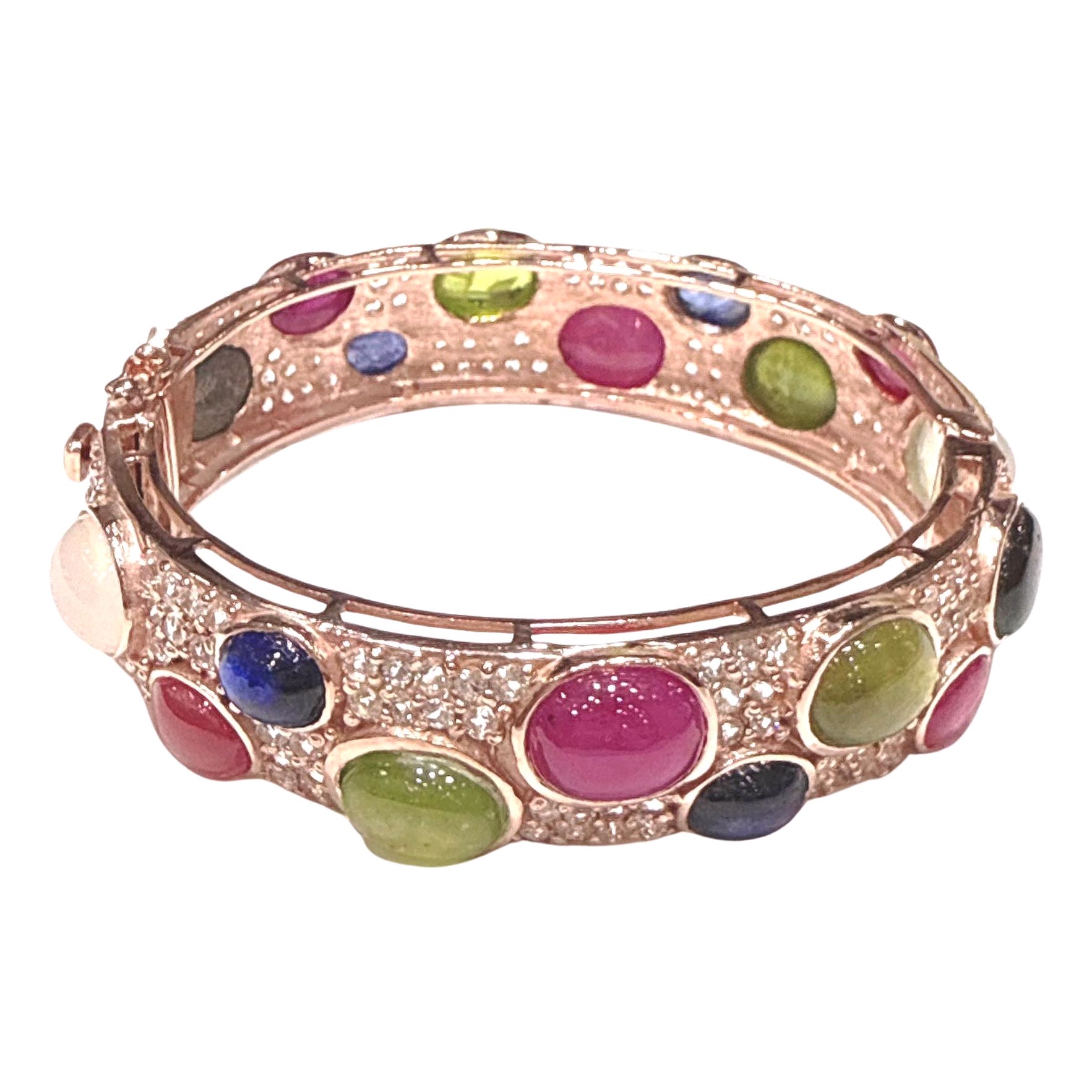 Bochic “Capri” Ruby & Multi Color Gem & Sapphire Bangle Set In 18K Gold & Silver