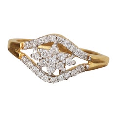 Bague d'anniversaire en or jaune massif 14k avec pavé de diamants naturels Cadeau.