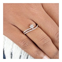 Anello in oro giallo massiccio 14k con pavé di diamanti naturali Anello minimalista in stile floreale.