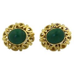 Vintage Malachite and Hammered Gold Cutout Earrings
