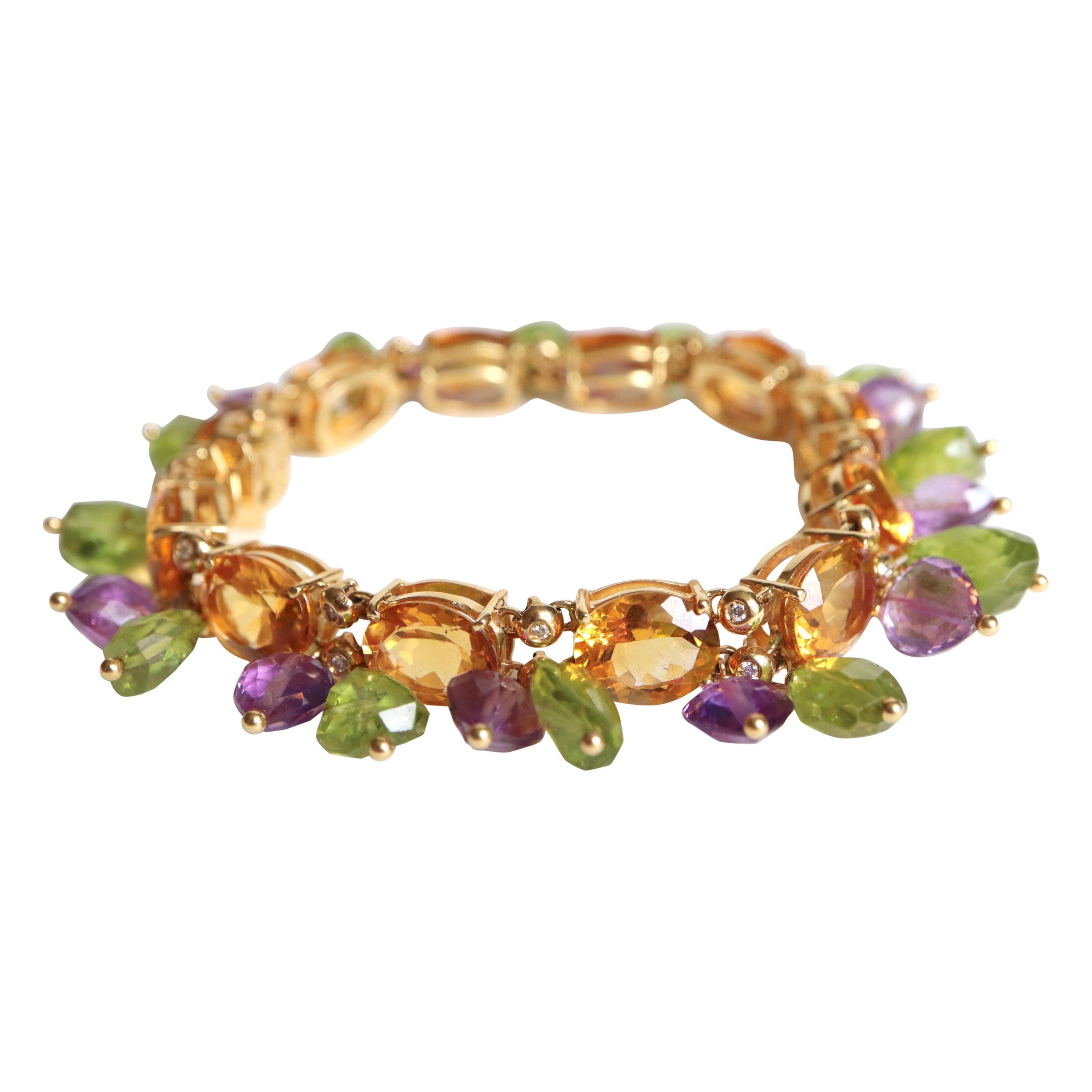 Pulsera Pampilles Oro Amarillo 18 Quilates Citrinos Peridoto Amatista y Diamantes en venta