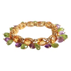 Pampilles Bracelet Yellow Gold 18 Carat Citrines Peridot Amethyst and Diamonds