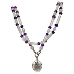 Victorian Beetle Bug Insect Necklace Amethyst Rock Crystal Antique Art Deco